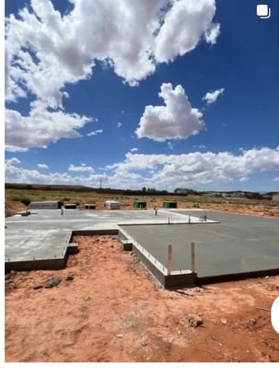 Concrete foundation slab at a residential construction site